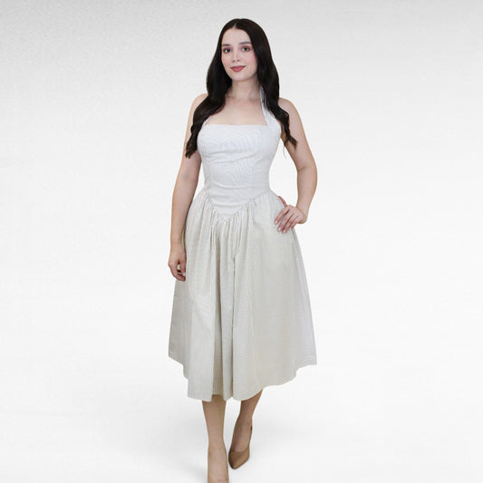 VESTIDO MIDI DE CUELLO HALTER CON LINEAS