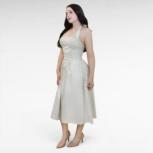 VESTIDO MIDI DE CUELLO HALTER CON LINEAS
